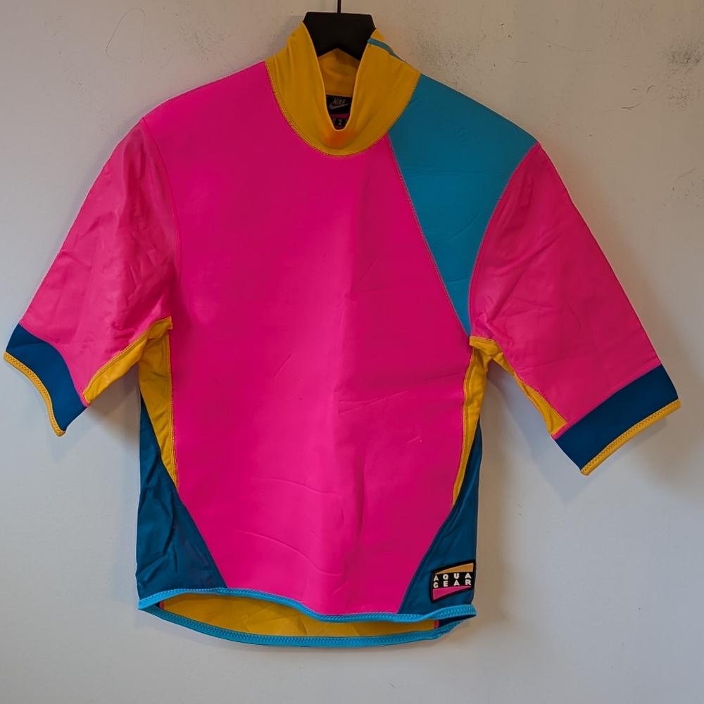VTG Nike Aqua Gear Women's Wetsuit Top Rashguard Size Large Neon Pink